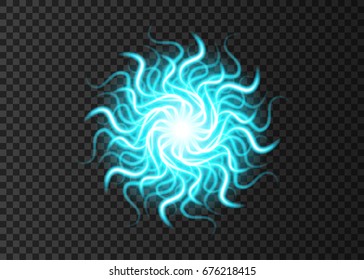 Blue  neon  round light effect with glowing wave lines. Shining  magic ball to predict. Abstract plasma  sphere.  Science, astrology or  technology  vector  background.

