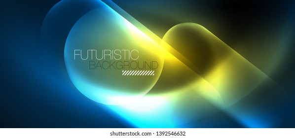 Formas redondeadas de neón azul fondo tecno, plantilla de luces de color modernas vectoriales, tecnología futurista o ilustración de vector de negocio