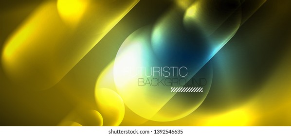 Blue neon round shapes techno background, vector modern color lights template, futuristic technology or business vector illustration