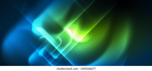 Formas redondeadas de neón azul fondo tecno, plantilla de luces de color modernas vectoriales, tecnología futurista o ilustración de vector de negocio