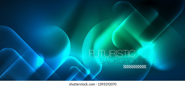 Blue neon round shapes techno background, vector modern color lights template, futuristic technology or business vector illustration