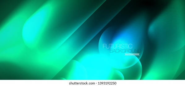 Blue neon round shapes techno background, vector modern color lights template, futuristic technology or business vector illustration