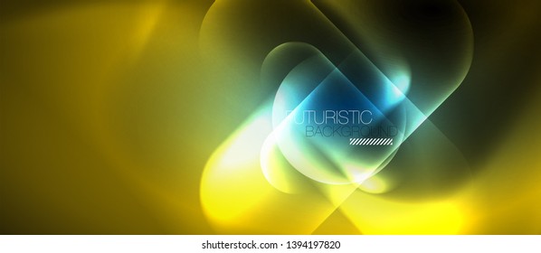 Formas redondeadas de neón azul fondo tecno, plantilla de luces de color modernas vectoriales, tecnología futurista o ilustración de vector de negocio