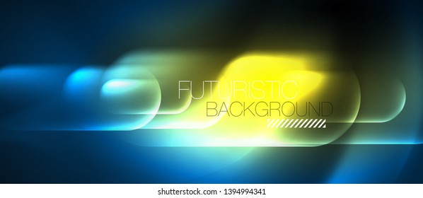 Formas redondeadas de neón azul fondo tecno, plantilla de luces de color modernas vectoriales, tecnología futurista o ilustración de vector de negocio