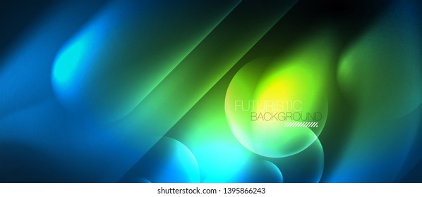 Blue neon round shapes techno background, vector modern color lights template, futuristic technology or business vector illustration