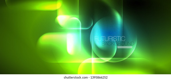 Blue neon round shapes techno background, vector modern color lights template, futuristic technology or business vector illustration