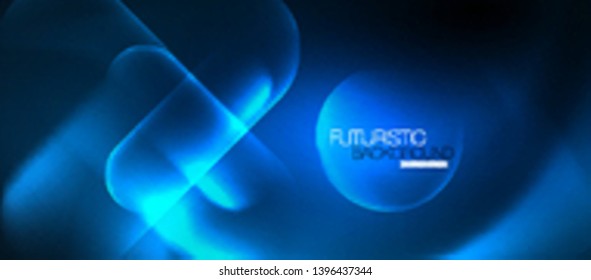 Blue neon round shapes techno background, vector modern color lights template, futuristic technology or business vector illustration
