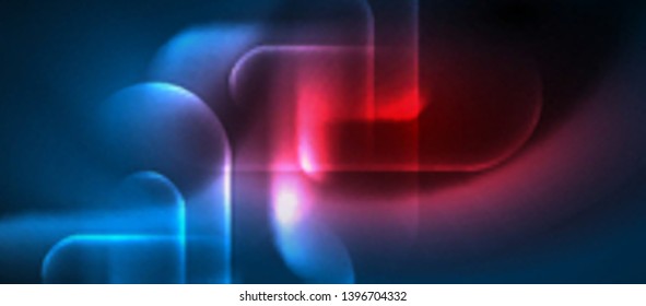 Blue neon round shapes techno background, vector modern color lights template, futuristic technology or business vector illustration