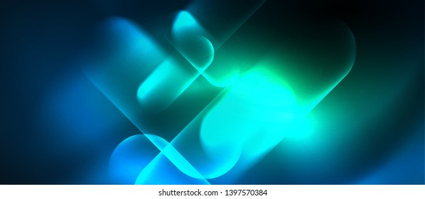 Blue neon round shapes techno background, vector modern color lights template, futuristic technology or business vector illustration