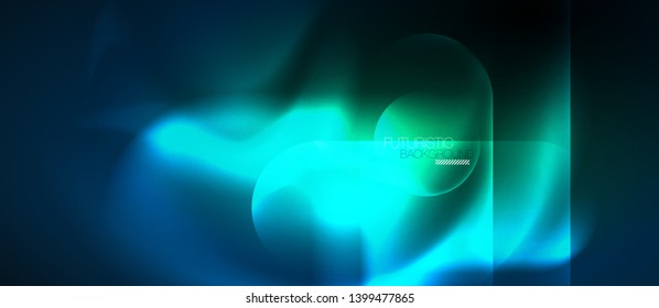 Blue neon round shapes techno background, vector modern color lights template, futuristic technology or business vector illustration