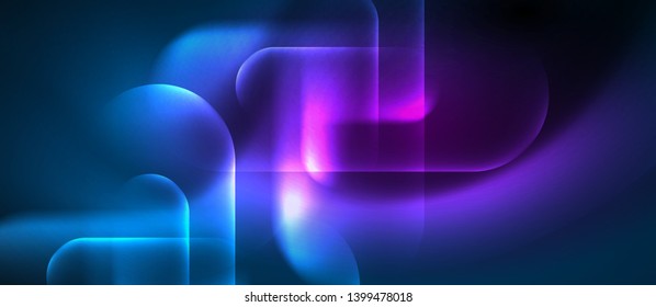 Blue neon round shapes techno background, vector modern color lights template, futuristic technology or business vector illustration
