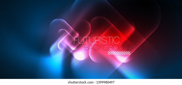 Blue neon round shapes techno background, vector modern color lights template, futuristic technology or business vector illustration
