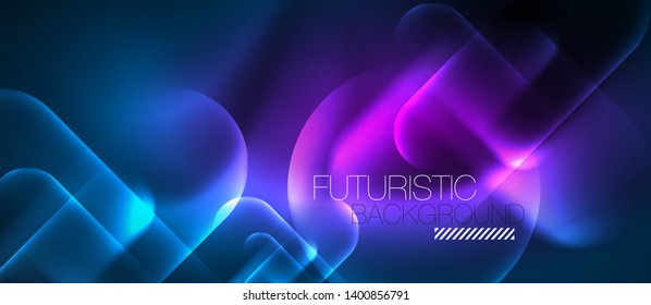 Formas redondeadas de neón azul fondo tecno, plantilla de luces de color modernas vectoriales, tecnología futurista o ilustración de vector de negocio