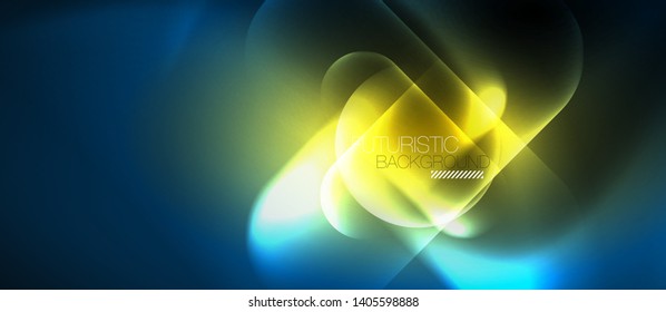 Formas redondeadas de neón azul fondo tecno, plantilla de luces de color modernas vectoriales, tecnología futurista o ilustración de vector de negocio