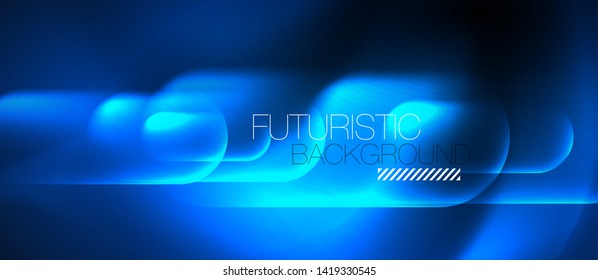 Formas redondeadas de neón azul fondo tecno, plantilla de luces de color modernas vectoriales, tecnología futurista o ilustración de vector de negocio