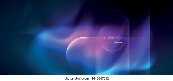 Blue neon round shapes techno background, vector modern color lights template, futuristic technology or business vector illustration