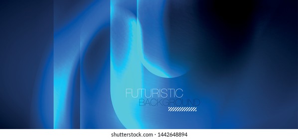 Formas redondeadas de neón azul fondo tecno, plantilla de luces de color modernas vectoriales, tecnología futurista o ilustración de vector de negocio