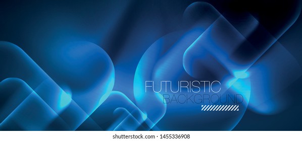 Blue neon round shapes techno background, vector modern color lights template, futuristic technology or business vector illustration