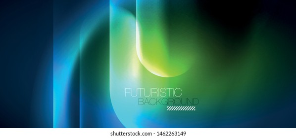 Blue neon round shapes techno background, vector modern color lights template, futuristic technology or business vector illustration