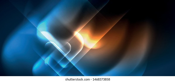 Formas redondeadas de neón azul fondo tecno, plantilla de luces de color modernas vectoriales, tecnología futurista o ilustración de vector de negocio