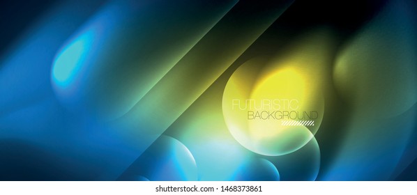 Blue neon round shapes techno background, vector modern color lights template, futuristic technology or business vector illustration