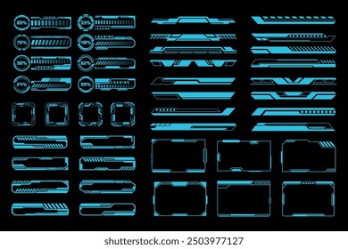 Blue Neon Sci Fi Hud Frames Elements. Futuristic Design Ui Templates Simple Layout Game Screen Interface