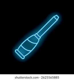 Blue neon screwdriver icon glowing against a dark background, symbolizing diy, construction, and repair work