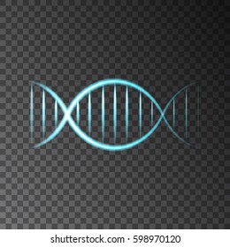 Blue neon shining  DNA  helix isolated on transparent background. Beauty, science,  technology  or medical vector concept.