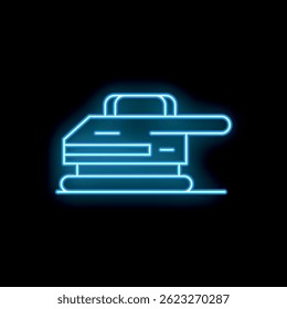 Blue neon sign of a construction tool used for compacting soil, gravel, or asphalt, creating a solid foundation