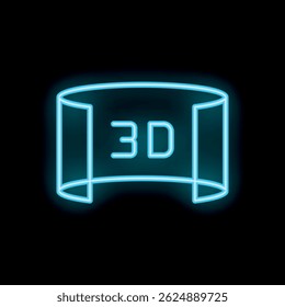 Blue neon sign depicting 3d projection is glowing on a black background
