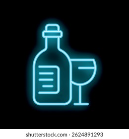 Blue neon sign depicting bottle and glass, ideal for bar or restaurant promotion