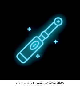 Blue neon sign depicting an electric toothbrush, representing dental hygiene and modern oral care