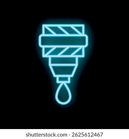 Blue neon sign depicting an industrial pipe dripping liquid, evoking concepts like industry, pollution, and manufacturing processes