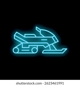 Blue neon sign depicting a snowmobile, perfect for representing winter sports and activities