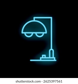 Blue neon sign of a desk lamp shining in the dark, a design element for advertising, posters, banners, etc