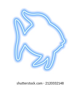 Blue neon sign of fish isolated on white. Vector illustration