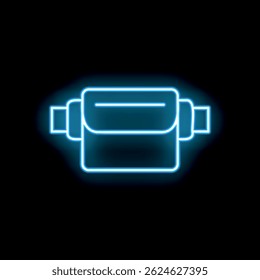 Blue neon sign is glowing in the shape of a fanny pack