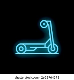 Blue neon sign icon of an electric scooter for personal transportation glowing on a black background