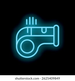Blue neon sign icon of a whistle blowing, creating a bright visual alert