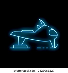Blue neon sign illustration of a snowmobile riding on snow at night