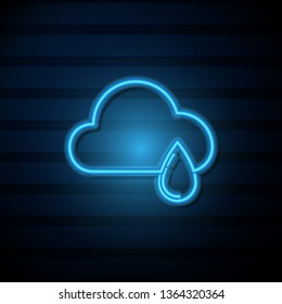 Blue neon sign on dark wall Rain vector icon. Cloud rain symbol for your web site design