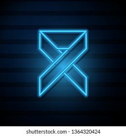Blue neon sign on dark wall Ribbon vector icon