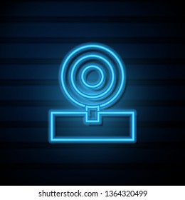 Blue neon sign on dark wall Medical Uniform icon. Healthcare symbol