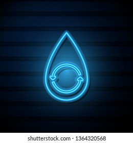Blue neon sign on dark wall Water purification vector symbol