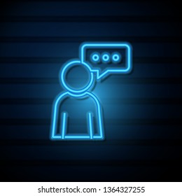 Blue neon sign on dark wall Communication, dialog, conversation on an online forum and internet chatting concept. Business man talking.