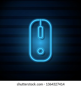 Blue neon sign on dark wall Computer Mouse Icon Symbol
