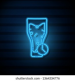 Blue neon sign on dark wall Beer glass party time concept