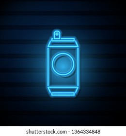 Blue neon sign on dark wall Beer icon. Can of beer symbol for your web site design