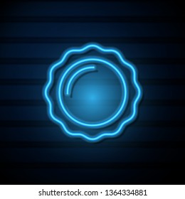 Blue neon sign on dark wall Cap from a Beer Bottle Alcohol Drink with front view
