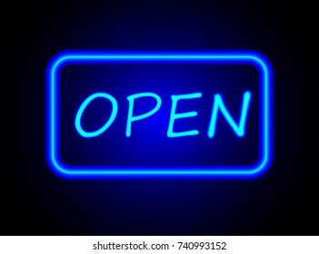 Blue neon sign open